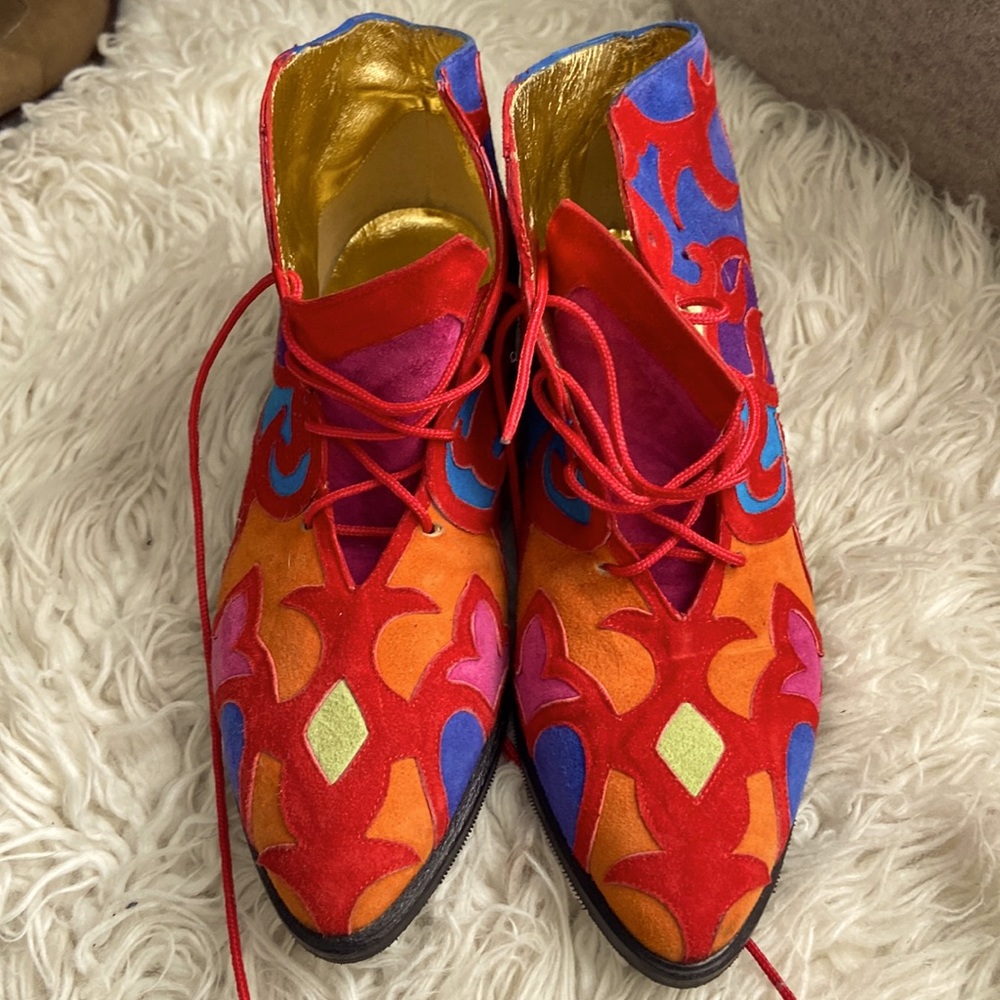 Italian handcrafted multi color vintage  ankle boots- by Zalo never worn